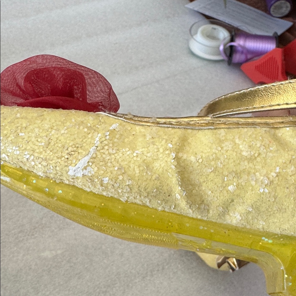 Disney Toddler Girl 9-10 Princess Dress Up Gold Shoes with Bow Accent & 1” Heel - Picture 8 of 10